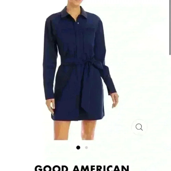 NWT Good American- Navy Blue Button Down Long Sleeve Collar Shirt Dress - Picture 1 of 9